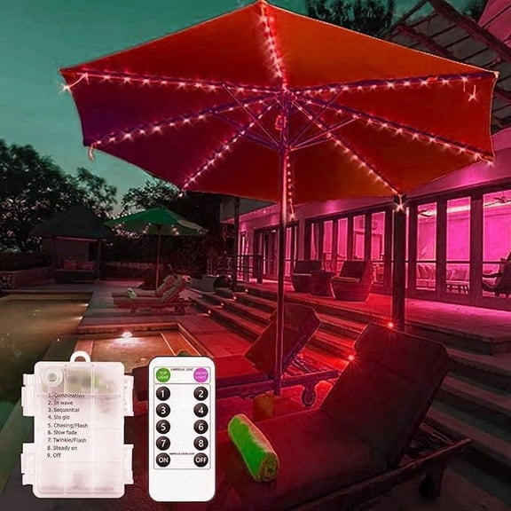 Umbrella String Lights- 104 LED String Lights Waterproof Battery Garden Patio Umbrella With 8 Modes Indoor/Outdoor.