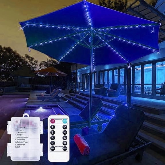 Umbrella String Lights- 104 LED String Lights Waterproof Battery Garden Patio Umbrella With 8 Modes Indoor/Outdoor.