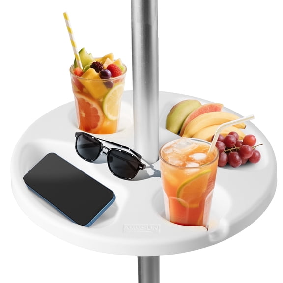 AMMSUN 13'' Beach Umbrella Table Tray with 2 Cup Holders & 2 Snack Compartments,White