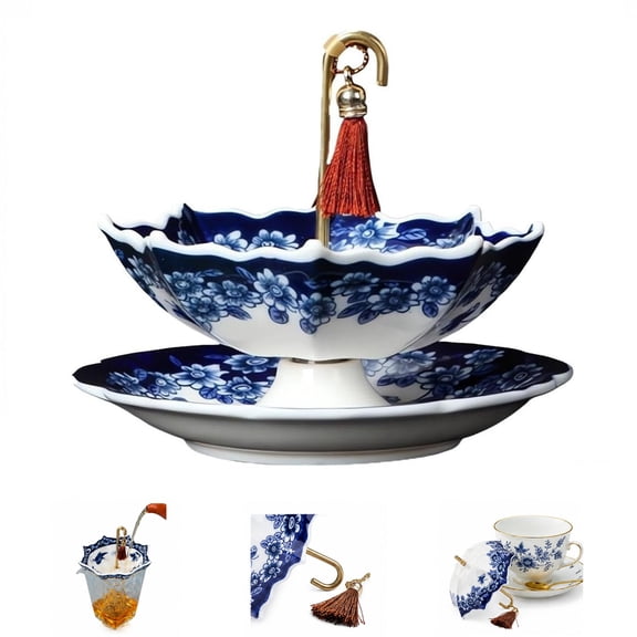 Umbrella Tea Infuser, Ceramic Umbrella Tea Strainer and Diffuser with Rotating Design, Umbrella Shaped Loose Leaf Tea Filter for Brewing Cups and Teapots