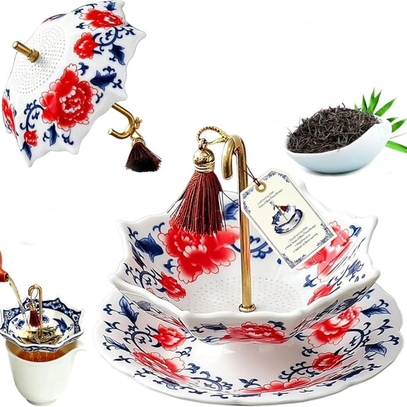 Umbrella Tea Infuser,Tea Infuser Umbrella,Chinese Blue & White Porcelain Loose Leaf Filter With Rotating Design,Decorative Teas Accessory For Coffee Brewing