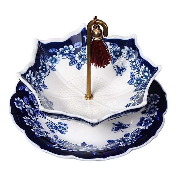 Umbrella Tea Infuser, Tea Umbrella Diffuser, Shape Ceramic Strainer, Chinese Blue & White Porcelain Loose Leaf Filter with Rotating Design, For Kung Fu/Coffee/Brewing (blue umbrella)