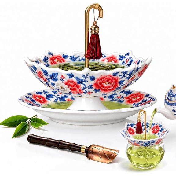 Umbrella Tea Strainer, Porcelain Ceramic Tea Infuser with Rotating Design, Loose Leaf Tea Filter for Kung Fu Tea, Coffee Brewing, Fits Mugs 2.5-4 In