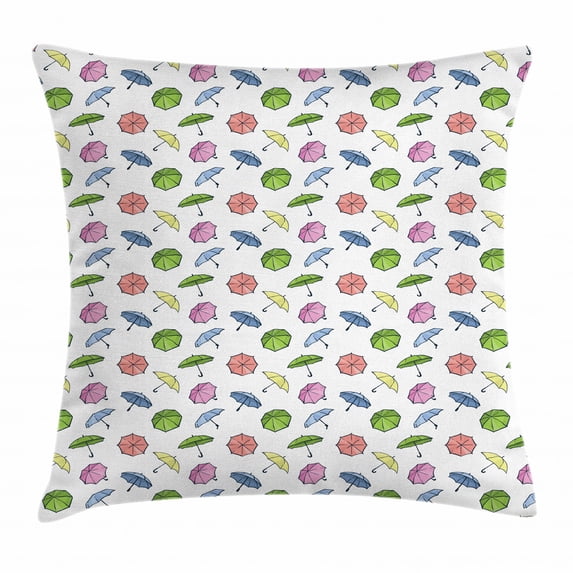 Umbrella Throw Pillow Cushion Cover, Cartoon Style Umbrella in Different Colors Cute Autumn Theme Rainy Weather Doodle, Decorative Square Accent Pillow Case, 20 X 20 Inches, Multicolor, by Ambesonne