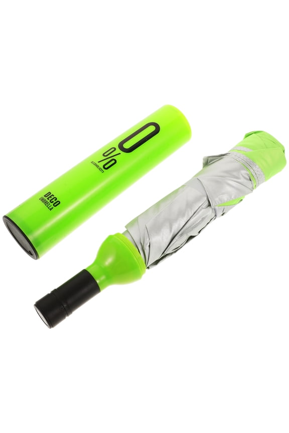 Folding Bottle Rain Umbrella Green with Strap for Camping and Travel