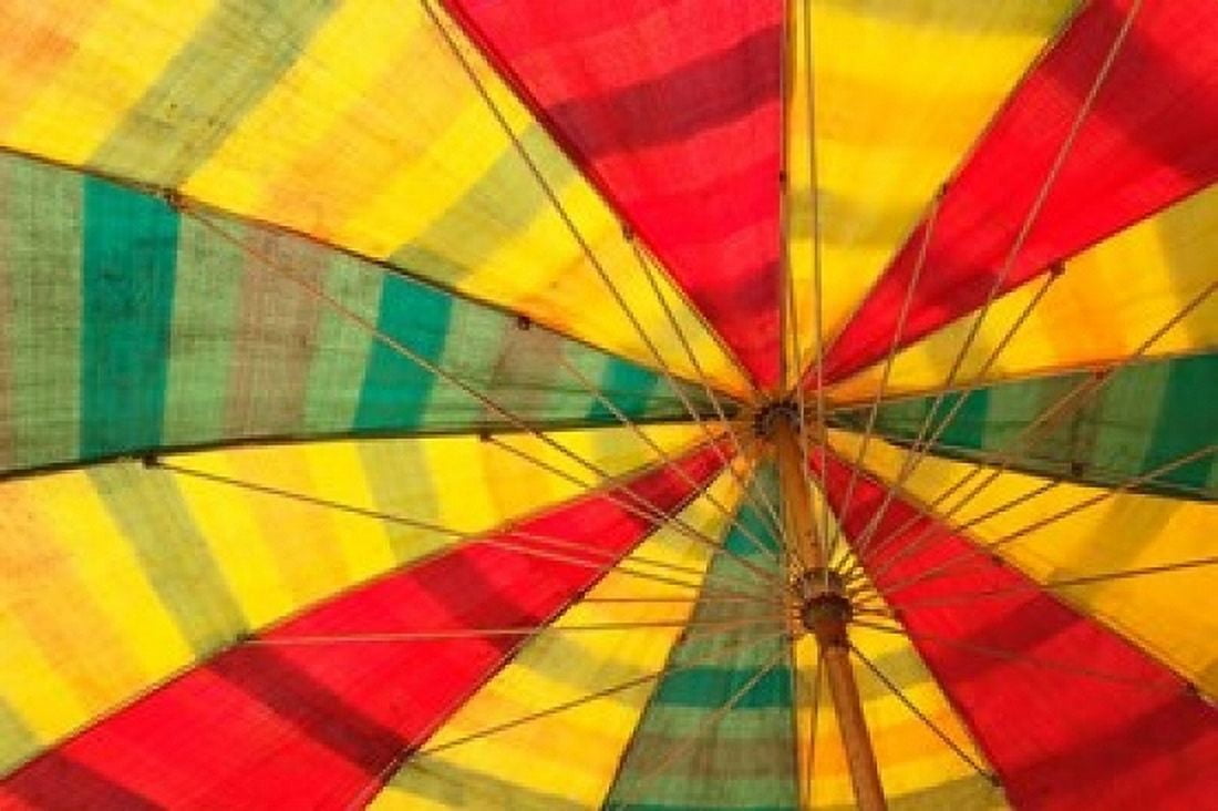 Umbrella patterns Fuli Village market Yangshuo China Canvas Art - Adam Jones DanitaDelimont (24 x 15)