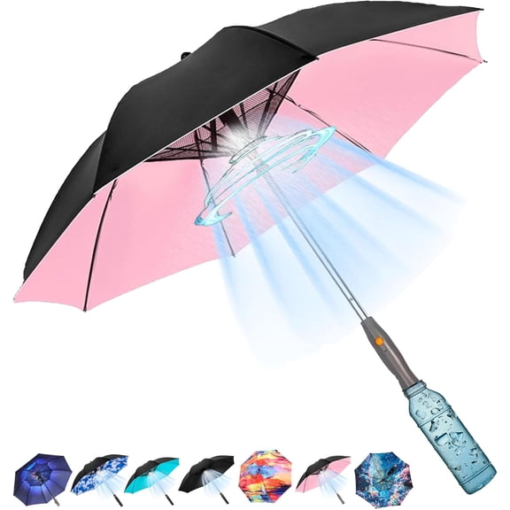 Umbrella with Fan and Mist Spray, 2025 upgraded UV Blocking Umbrella with Fan and Mister for Summer outdoor activities