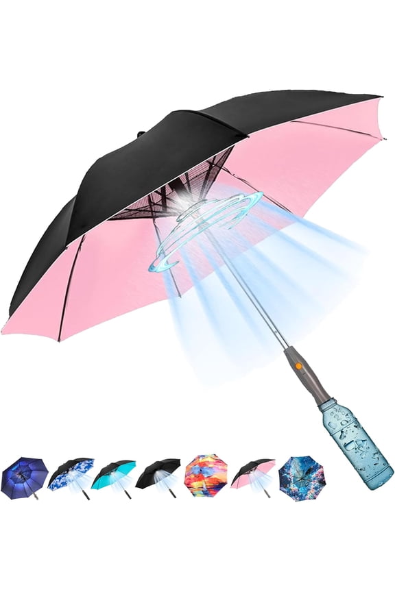 Umbrella with Fan and Mist Spray, 2025 upgraded UV Blocking Umbrella with Fan and Mister for Summer outdoor activities