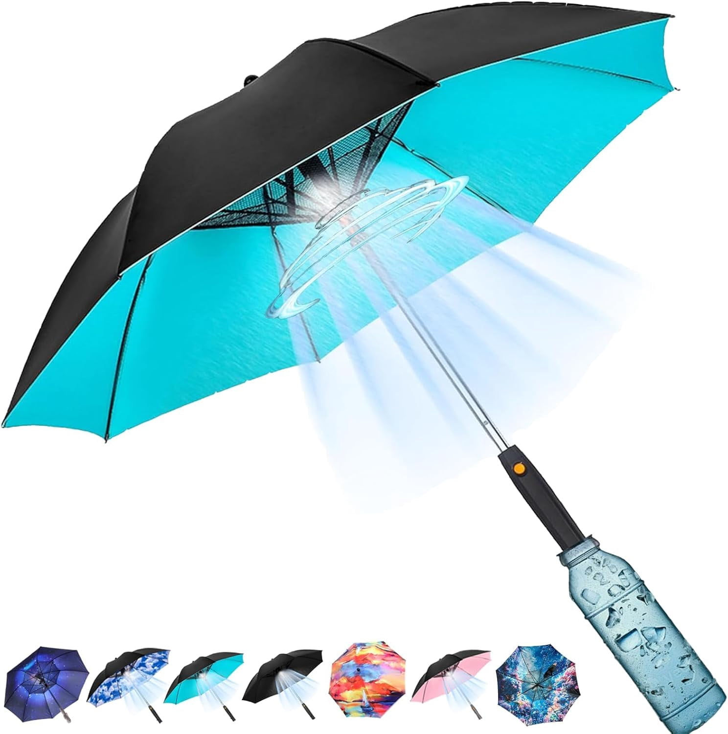 Umbrella with Fan and Mist Spray, 2025 upgraded UV Blocking Umbrella with Fan and Mister for Summer outdoor activities