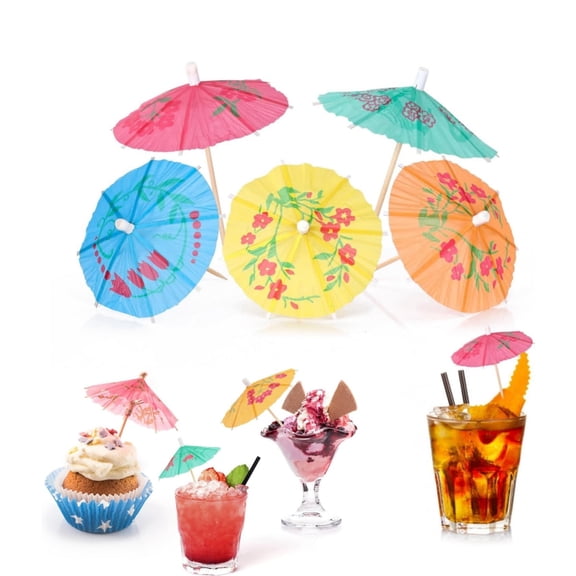 Umbrellas Cocktail Toothpicks,Multicolor Paper Umbrellas Picks,3.9x3.15",Durable Colorful Paper Cupcake Toppers for Home,Outdoor,144pack