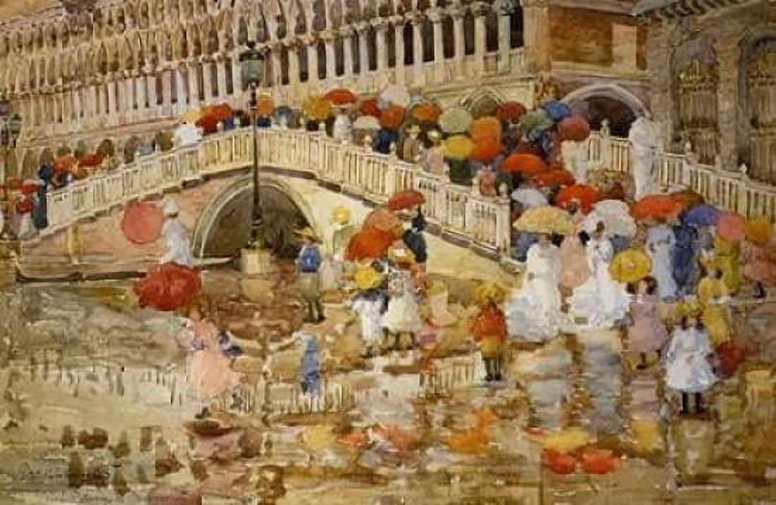 Umbrellas In The Rain Venice Canvas Art - Maurice Brazil Prendergast (24 x 36)