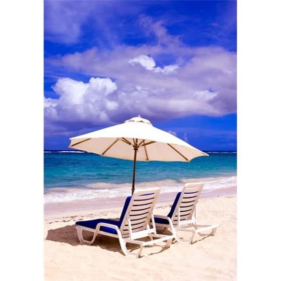 Umbrellas On Dawn Beach St Maarten Caribbean Poster Print by Michael Defreitas, 24 x 36