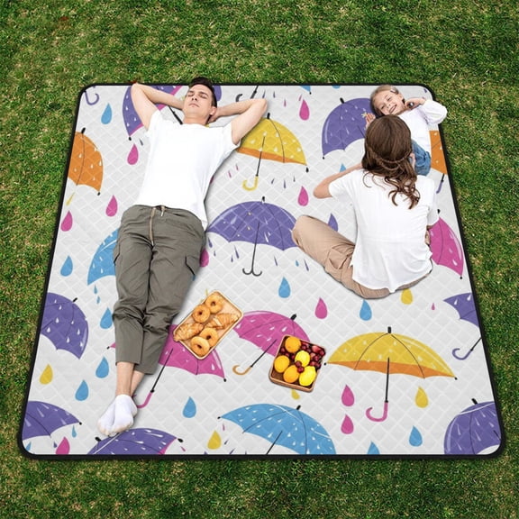 Umbrellas Raindrop Beach Blanket Outdoor Picnic Blanket 78"x 78" Waterproof Foldable for Beach Camping Travel Hiking Grass Lawn Park