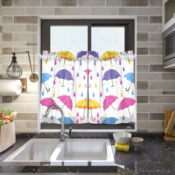 Umbrellas Raindrop Kitchen Curtains Half Tier Curtain 2 Rod Pockets Bathroom Bedroom Cupborad Living Room 27"x24"