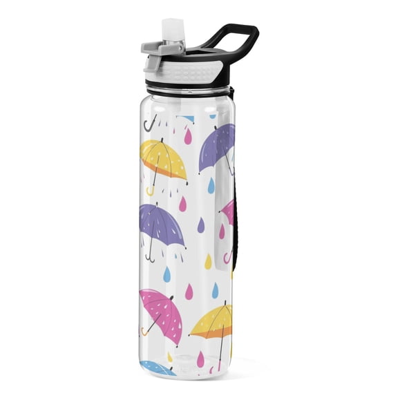 Umbrellas Raindrop Sports Water Bottle Portable Travel Mug 32oz BPA Free Leak Proof Straw Transparent Tritan for Gym Yoga Cycling Camping
