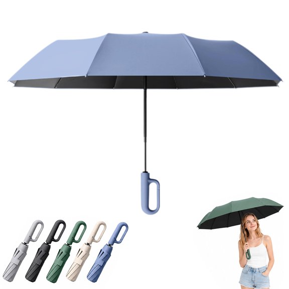 Umbremo Umbrella, Automatic Folding Umbrella with Ring Buckle Handle, Reinforced Wind-Resistant Frame, Compact Travel Umbrella for Rain and Sun, Commuting, Walking and Outdoor Trips