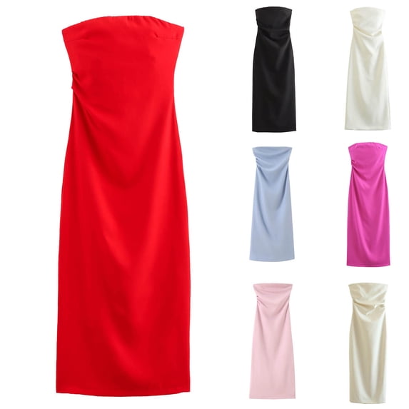 Umbreon Prom Dresses for Women Sleeve Less Strapless Midi Dress Solid Color Elegant Formal Evening Gowns Summer Beach Vacation Dresses