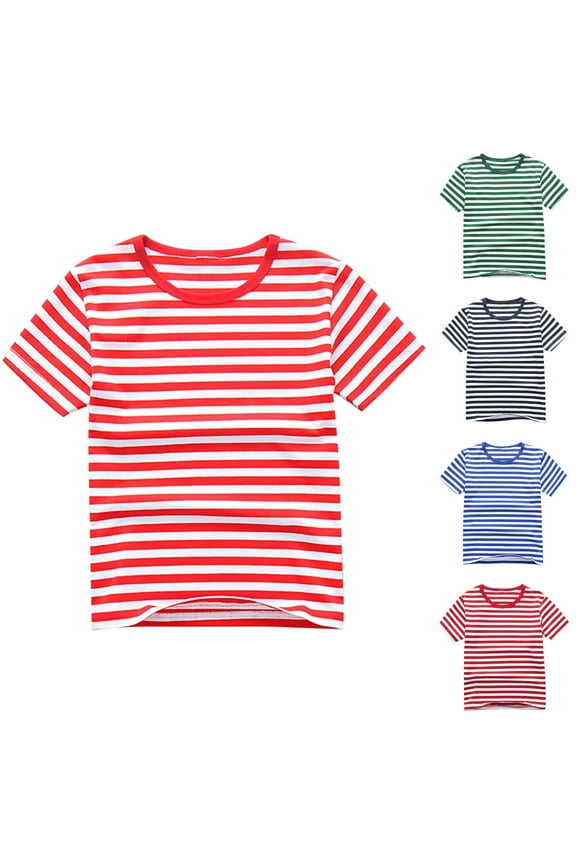 Umbreon Red Toddler Girl Shirts Striped Print Short Sleeve Tops Casual Cre W Neck Sports T Shirts Summer Loose Blouse 2-13 Years