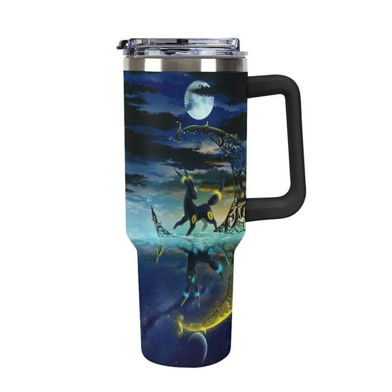 Umbreon Shiny Car Cup Tumbler with Handle Straw 40oz Cupholder Water Bottle Insulated Stainless Steel Cup