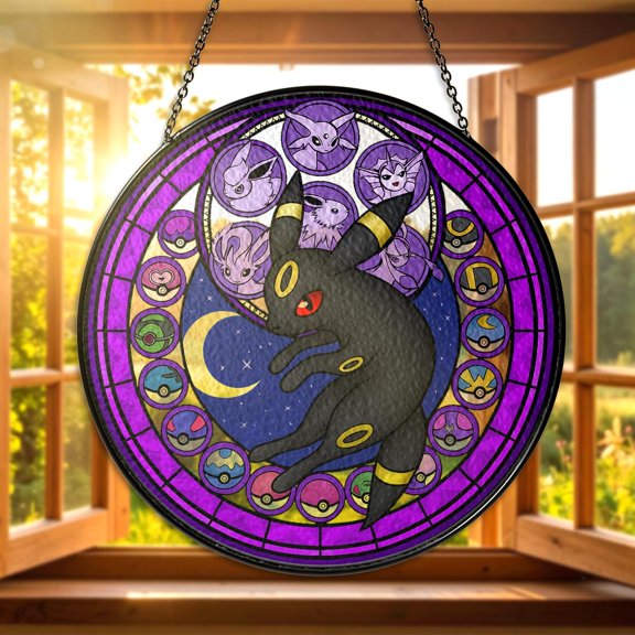 Umbreon Stained Glass Suncatcher Umbreon Eeveelution Window Hanging Decor, Anime Gamer Gift, Umbreon Room Decor, Suncatcher Xmas Gifts