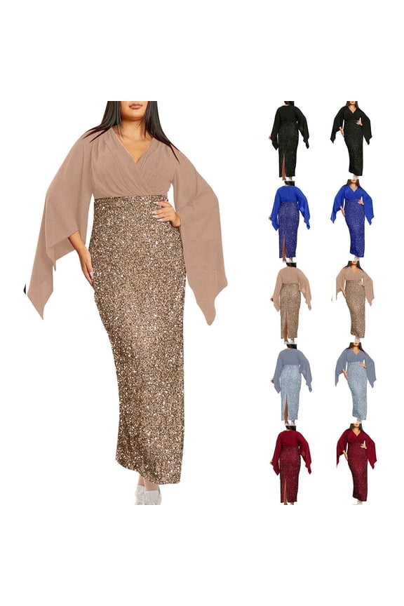 Umbreon Summer Wedding Guest Dresses for Women Long Sleeve Cre W Neck Maxi Dress Solid Color Wrap Hip Elegant Formal Evening Gowns