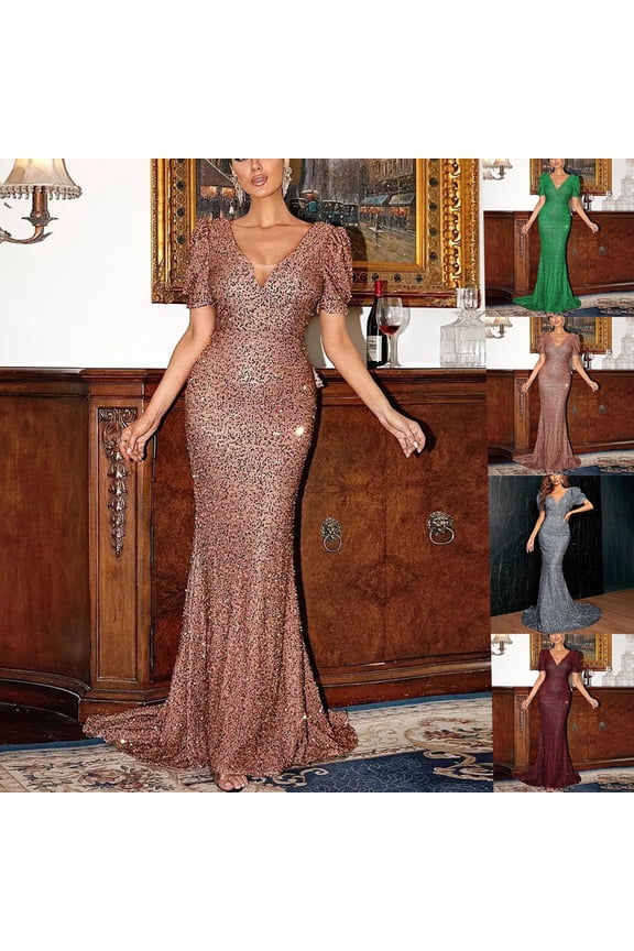 Umbreon Summer Wedding Guest Dresses for Women Short Sleeve V Neck Maxi Dress Solid Color Wrap Hip Elegant Formal Evening Gowns