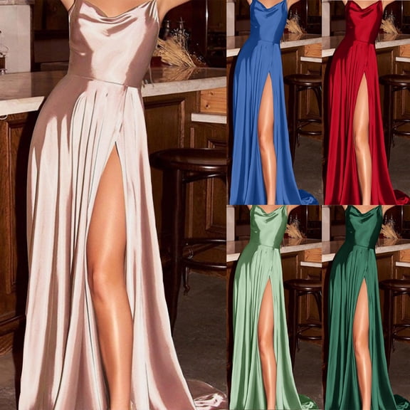Umbreon Wedding Guest Dresses for Women Sleeve Less Spaghetti Strap Maxi Dress Split Fork Back Less Solid Color Elegant Formal Evening Gowns