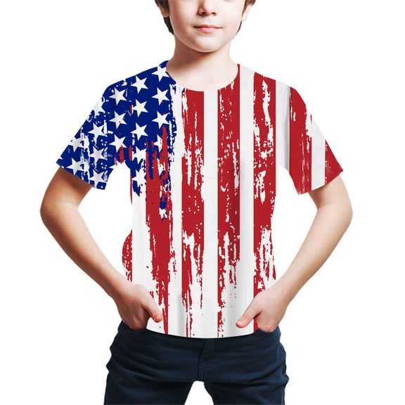 Umbreon White Toddler Boys T-Shirts 4th of July Tops Kids America Flag Print Patriotic Tee Tops Independence Day Blouse for 2-13 Y