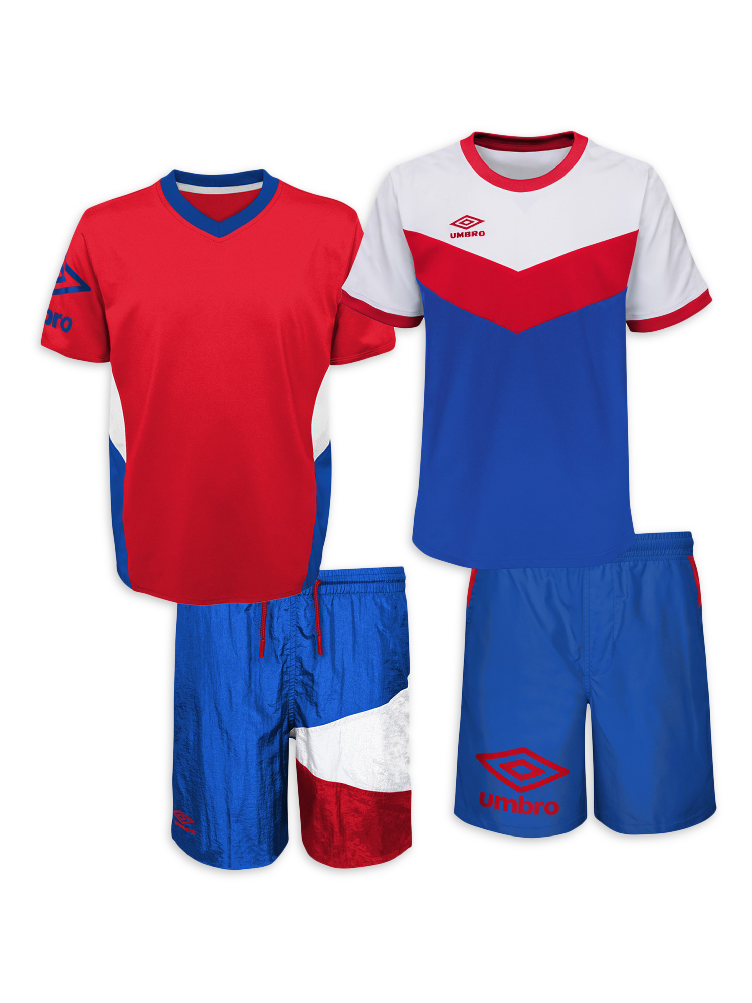 Umbro Boys Retro Diamond Soccer Jerseys and Shorts 4-Piece Outfit Set, Sizes 4-18 - image 1 of 1