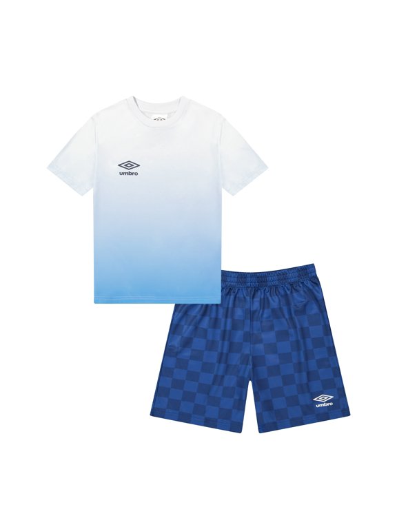 Boys Soccer T-Shirt and Shorts Set - Ombre Athletic Top and Checkered Shorts for Kids (Sizes 4-7)