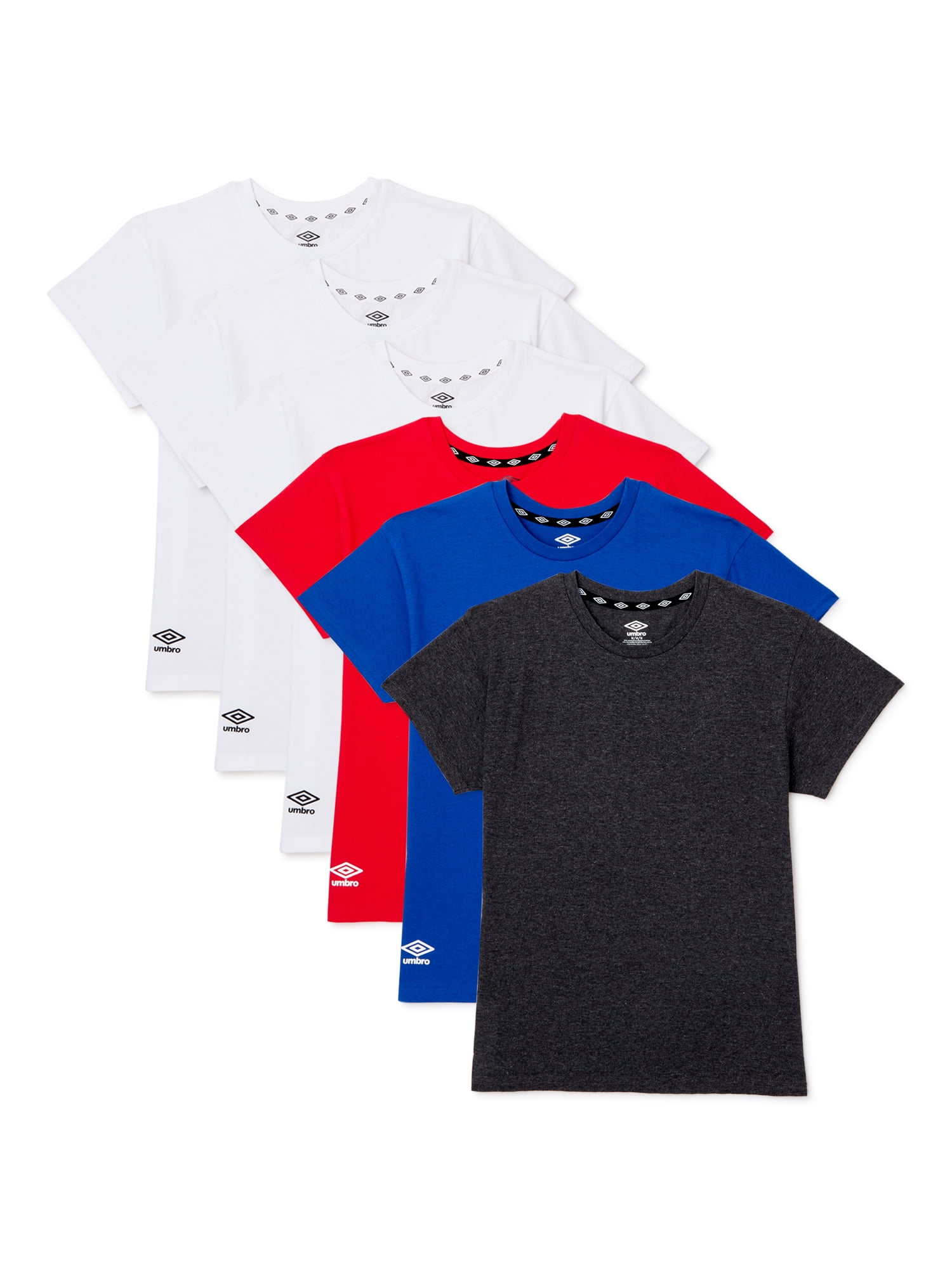Umbro Boys Undershirts, 6 Pack Crew Neck Undershirts Sizes 4 20