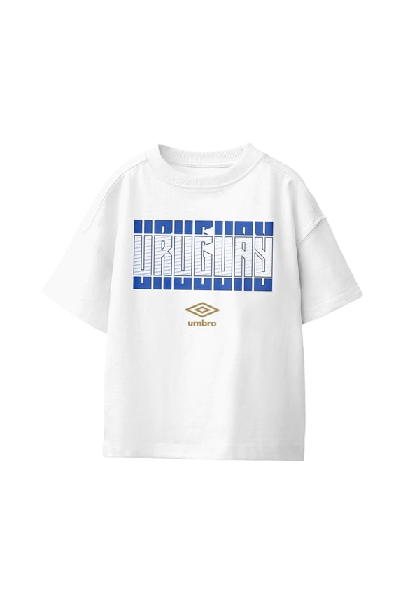 Kids Uruguay Stacked Soccer T Shirt (White, XS-XL)
