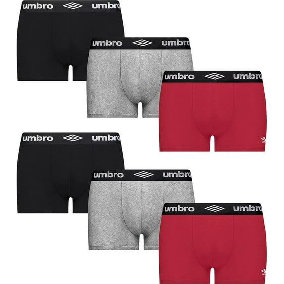 Umbro Men’s Trunks Breathable Cotton Underwear Boxers for Men, Black/Grey/Red Small 6-Pack