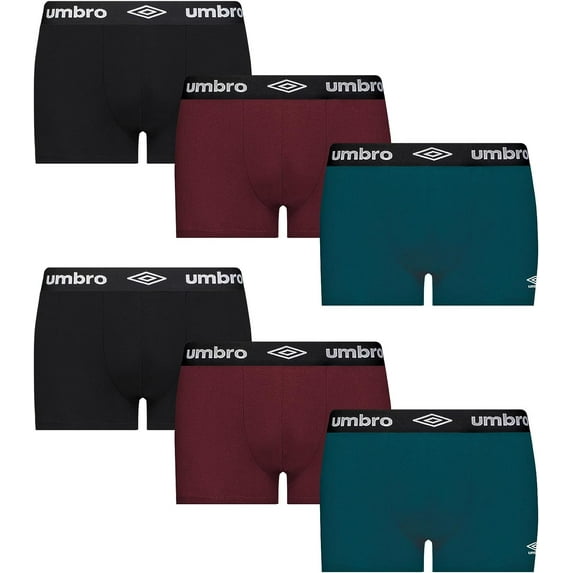 Umbro Men’s Trunks Breathable Cotton Underwear Boxers for Men, Black/Maroon/Teal Large 6-Pack