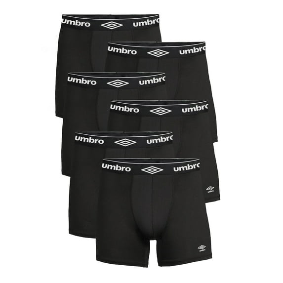 Umbro Mens Boxer Briefs Breathable Cotton Underwear Pack, Black Small 6-Pack