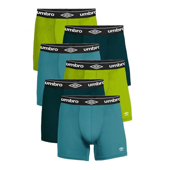 Umbro Mens Boxer Briefs Breathable Cotton Underwear Pack, Lime/Teal/Blue Extra Large 6-Pack