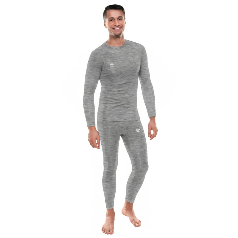 Umbro Mens Thermal Underwear Set Insulated Shirt & Long Johns, Light  Heather Gray Small