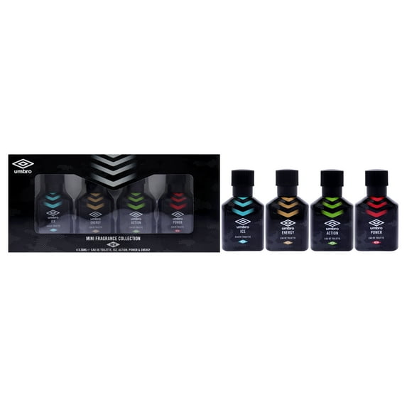 Umbro Mini Fragrance Collection , 4 Pc Mini Gift Set 1oz Power EDT Spray, 1oz Ice EDT Spray, 1oz Energy EDT Spray, 1oz Action EDT Spray