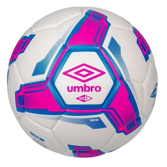 Umbro Tristar Size 5 Adult and Teen Soccer Ball, White/Blue/Pink