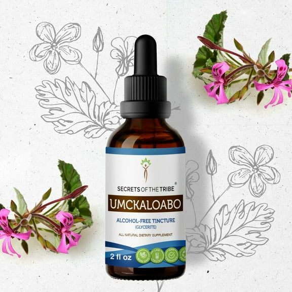 Secrets Of The Tribe Umckaloabo Tincture Dietary Supplement, Natural Herbal Extract for Respiratory Health Support, Umckaloabo (Pelargonium sidoides) Dried Root, Alcohol-Free Extract, Drops 2 oz