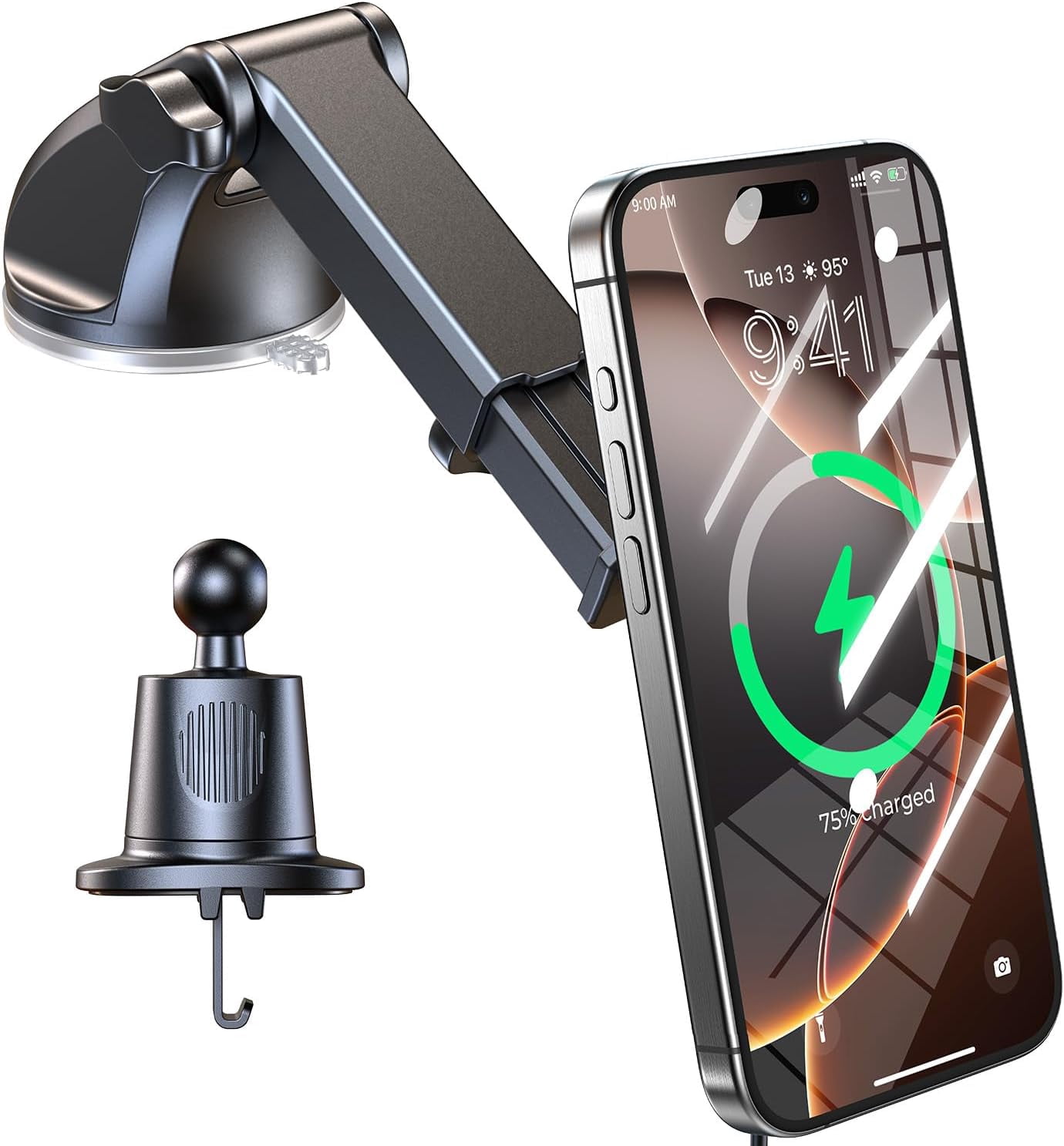 Vacuum Suction Magnetic Car Phone Holder, Electric Magnetic Car Phone Holder Mount Foldable Adjustable Car Mount For IPhone12-16,Mirror/Glass/Screen/Smooth None Porous Surface (Not Charge Phone-776312