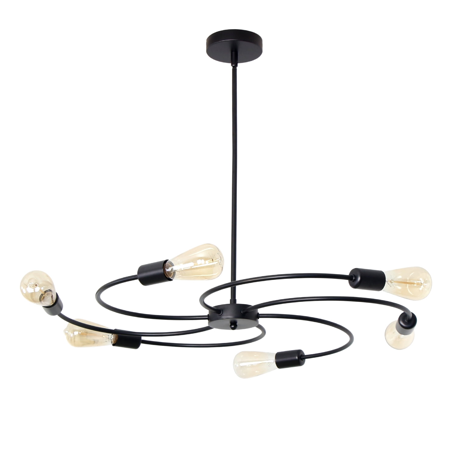 Black Metal 6-Light Sputnik Chandelier with Spiral Design