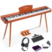 Umelody 88 Key Digital Piano with Semi-Weighted Keys, Full Size Electric Keyboard for Beginners & Adults, Realistic Touch, Built-in Speakers, Sustain Pedal, Ideal for Home Practice & Learning, Brown