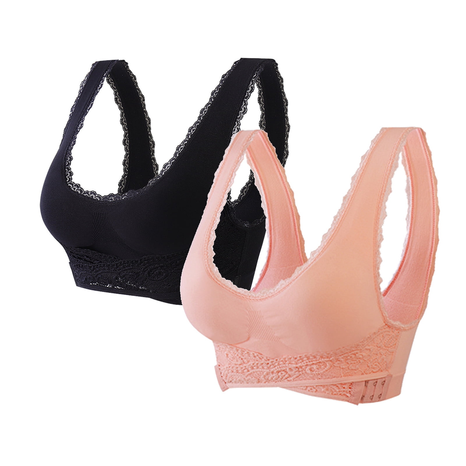 Umfun 2PC Women's BraFull Coverage Lace Mesh Lifting Lace Bra for Heavy  Breast Flex Back Underwear Pink