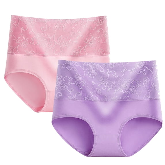 Umfun 2PC Panties for Women High Waist Satin Touch Briefs with Floral Print - Comfortable Full Coverage Underwear for Daily Wear & Flattering Fit