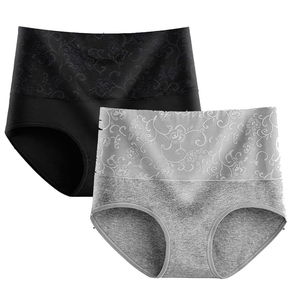 Umfun 2PC Panties for Women High Waist Satin Touch Briefs with Floral Print - Comfortable Full Coverage Underwear for Daily Wear & Flattering Fit