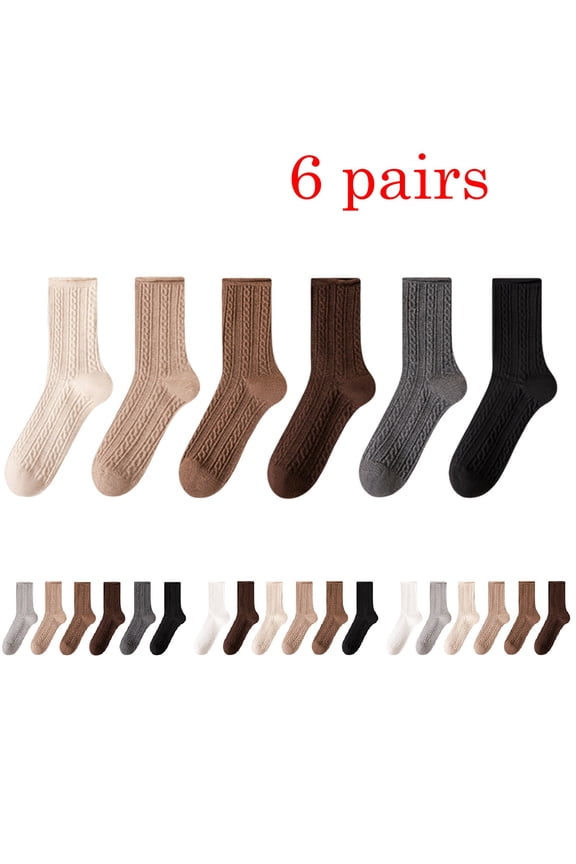 6-Pack Women's Classic Ribbed Crew Socks Soft Stretch Cotton Mid-Calf Socks Versatile Neutral Color Value Pack Perfect for Daily Office Work and Casual Home Wear