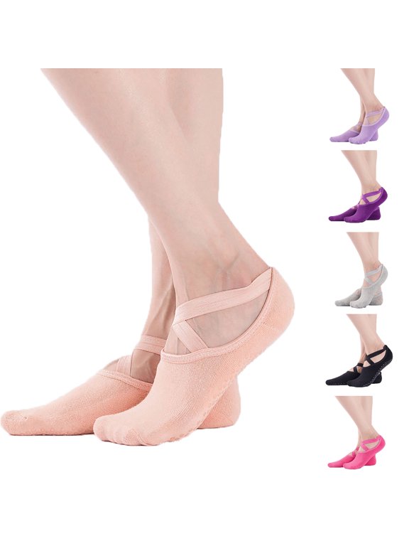 6-Pack Women's Cushioned Ballet Socks with Criss-Cross Elastic Straps Soft Dance Footies Non-Slip Grip Perfect for Pilates Yoga and Barre Dance Classes