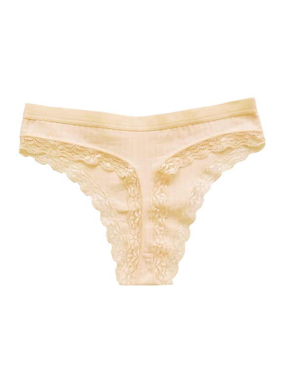 6 Pack Panties for Women Sheer Lace Thong - Ribbed Texture with Scalloped Trim for a Minimalist, Alluring Look Under Jeans & Skirts