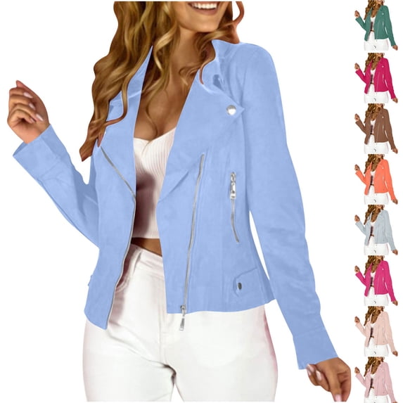 Umfun Asymmetrical Zip Faux Suede Moto Jacket for Women - Slim Fit Cropped Biker Outerwear with Zippered Pockets for Urban Streetwear and Casual Daily Outings